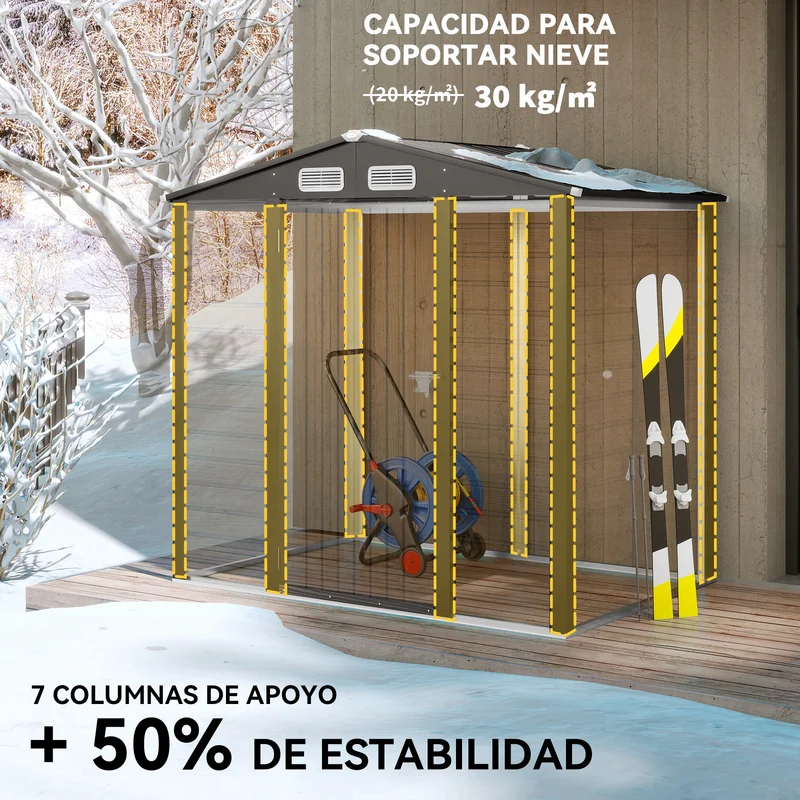 Outsunny Caseta de Jardín Exterior, 2,27 m² 190x131x188 cm, Cobertizo de Jardín Exterior Metálico con 2 Ventilaciones, Puerta con Cerradura, para Almacenamiento de Herramientas, Gris