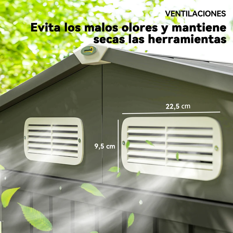 Outsunny Caseta de Jardín Exterior, 2,27 m² 190x131x188 cm, Cobertizo de Jardín Exterior Metálico con 2 Ventilaciones, Puerta con Cerradura, para Almacenamiento de Herramientas, Gris