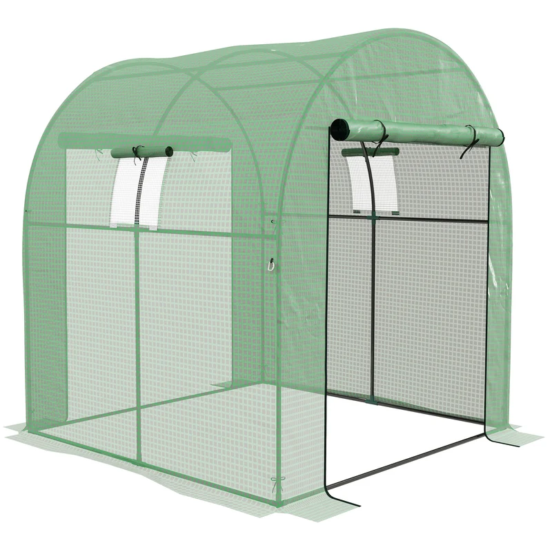 Outsunny Invernadero de Exterior, Invernadero de Túnel con 2 Puertas Enrollables, 2 Ventanas de Malla, Cubierta PE 135g/m², Anti-UV, Marco de Acero, para Cultivos, Plantas, 180x180x200 cm, Verde