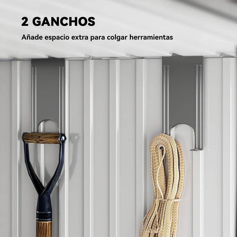 Outsunny Caseta de Jardín Exterior 2 m² 195x122x181,5 cm Cobertizo de Jardín Exterior Metálica con Base SIN SUELO 2 Puertas Correderas Ventanas y Ganchos para Herramientas Gris Claro
