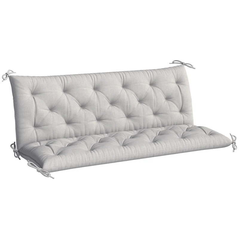 Outsunny Cojín para Banco de Jardín con Respaldo, 150x98x8 cm, Colchón de Banco de 3 Plazas para Interior y Exterior con Relleno Grueso y Cintas de Sujeción, para Columpio, Terraza, Balcón, Gris Claro