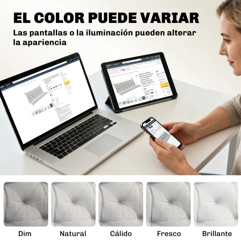 Outsunny Cojín para Banco de Jardín con Respaldo, 150x98x8 cm, Colchón de Banco de 3 Plazas para Interior y Exterior con Relleno Grueso y Cintas de Sujeción, para Columpio, Terraza, Balcón, Gris Claro