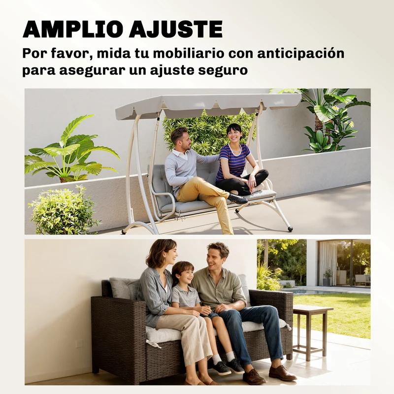 Outsunny Cojín para Banco de Jardín con Respaldo, 150x98x8 cm, Colchón de Banco de 3 Plazas para Interior y Exterior con Relleno Grueso y Cintas de Sujeción, para Columpio, Terraza, Balcón, Gris Claro