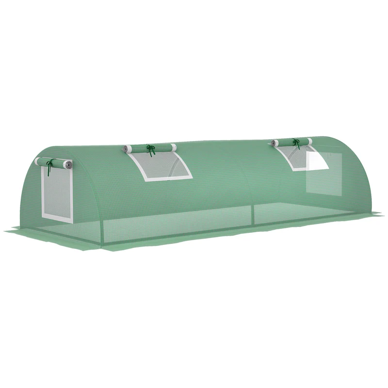 Outsunny Invernadero de Exterior, 200x80x45 cm, Invernadero de Jardín con 4 Ventanas Enrollables de Malla, Marco de Acero y Cubierta de PE 140g/㎡ Anti-UV para Cultivos, Plantas, Flores, Verde
