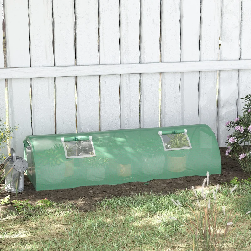 Outsunny Invernadero de Exterior, 200x80x45 cm, Invernadero de Jardín con 4 Ventanas Enrollables de Malla, Marco de Acero y Cubierta de PE 140g/㎡ Anti-UV para Cultivos, Plantas, Flores, Verde