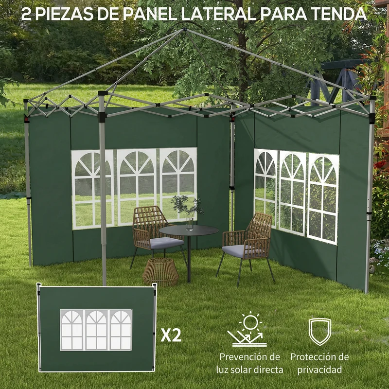 Outsunny 2 Paredes Laterales para Carpas de 3 x 3 / 3 x 4 m, 295x195 cm, Paredes Laterales de Repuesto para Cenador de Tela Oxford con Ventana, para Jardín, Exteriores, Fiestas, Verde