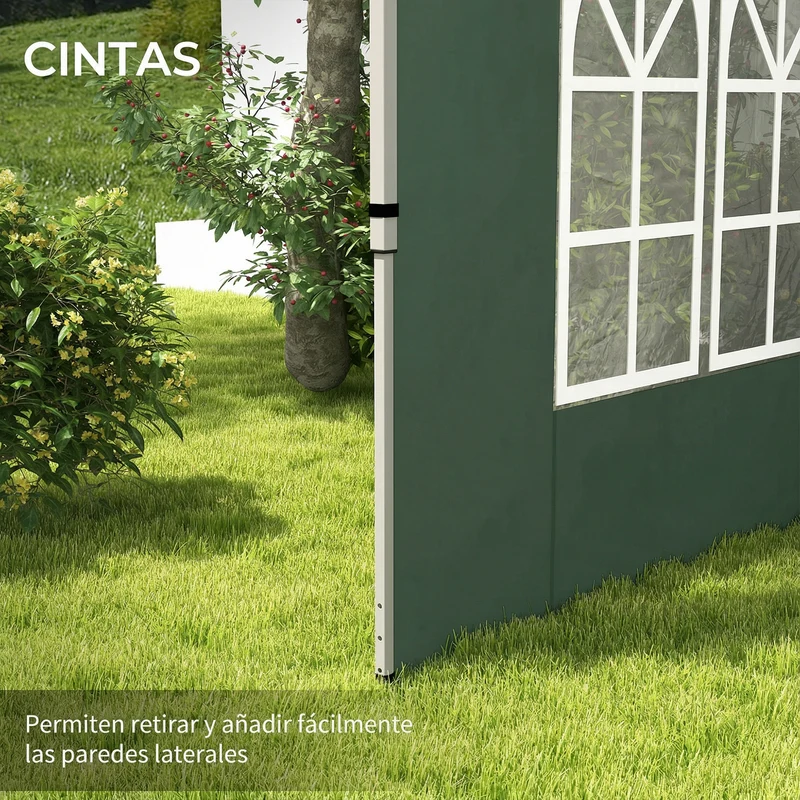 Outsunny 2 Paredes Laterales para Carpas de 3 x 3 / 3 x 4 m, 295x195 cm, Paredes Laterales de Repuesto para Cenador de Tela Oxford con Ventana, para Jardín, Exteriores, Fiestas, Verde
