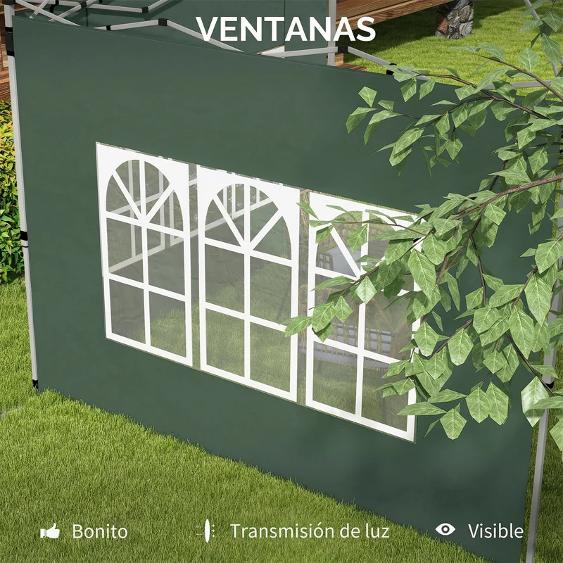 Outsunny 2 Paredes Laterales para Carpas de 3 x 3 / 3 x 4 m, 295x195 cm, Paredes Laterales de Repuesto para Cenador de Tela Oxford con Ventana, para Jardín, Exteriores, Fiestas, Verde