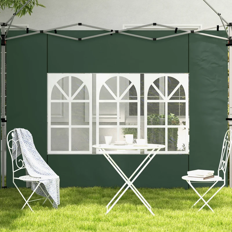 Outsunny 2 Paredes Laterales para Carpas de 3 x 3 / 3 x 4 m, 295x195 cm, Paredes Laterales de Repuesto para Cenador de Tela Oxford con Ventana, para Jardín, Exteriores, Fiestas, Verde
