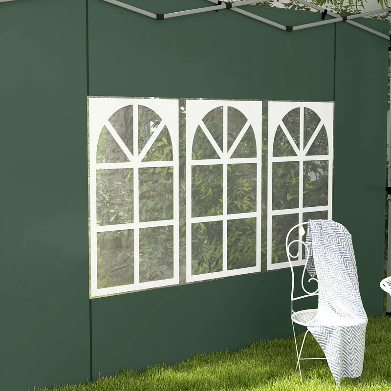 Outsunny 2 Paredes Laterales para Carpas de 3 x 3 / 3 x 4 m, 295x195 cm, Paredes Laterales de Repuesto para Cenador de Tela Oxford con Ventana, para Jardín, Exteriores, Fiestas, Verde