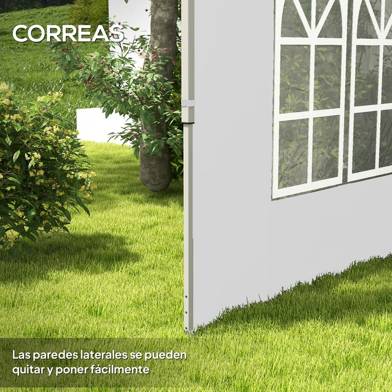 Outsunny 2 Paredes Laterales para Carpas de 3 x 3 / 3 x 4 m, 295x195 cm, Paredes Laterales de Repuesto para Cenador de Tela Oxford con Ventana, para Jardín, Exteriores, Fiestas, Blanco