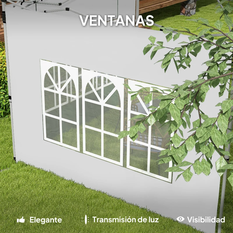 Outsunny 2 Paredes Laterales para Carpas de 3 x 3 / 3 x 4 m, 295x195 cm, Paredes Laterales de Repuesto para Cenador de Tela Oxford con Ventana, para Jardín, Exteriores, Fiestas, Blanco