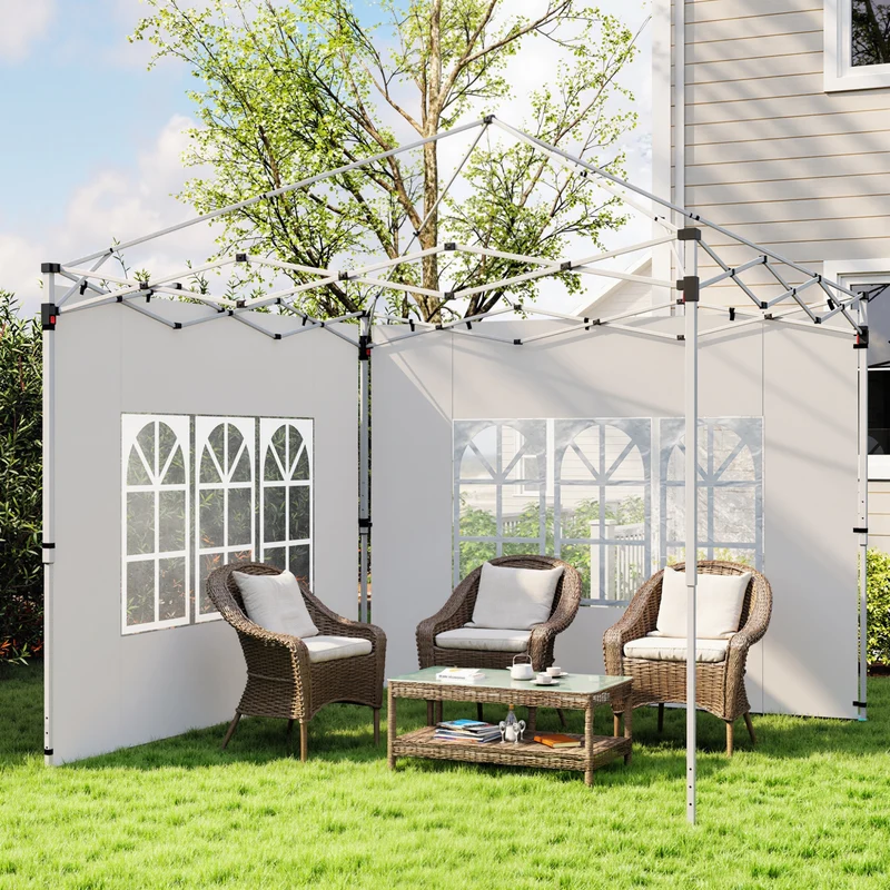 Outsunny 2 Paredes Laterales para Carpas de 3 x 3 / 3 x 4 m, 295x195 cm, Paredes Laterales de Repuesto para Cenador de Tela Oxford con Ventana, para Jardín, Exteriores, Fiestas, Blanco