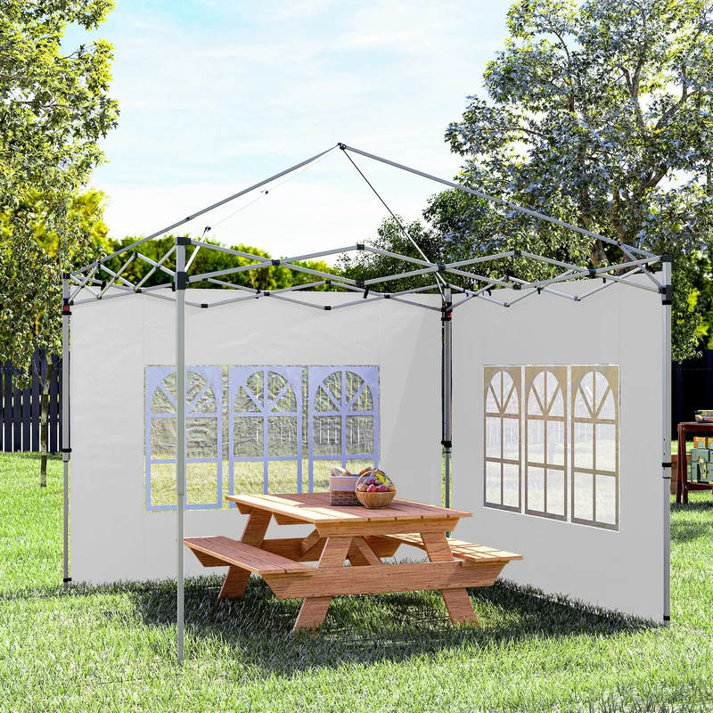 Outsunny 2 Paredes Laterales para Carpas de 3 x 3 / 3 x 4 m, 295x195 cm, Paredes Laterales de Repuesto para Cenador de Tela Oxford con Ventana, para Jardín, Exteriores, Fiestas, Blanco