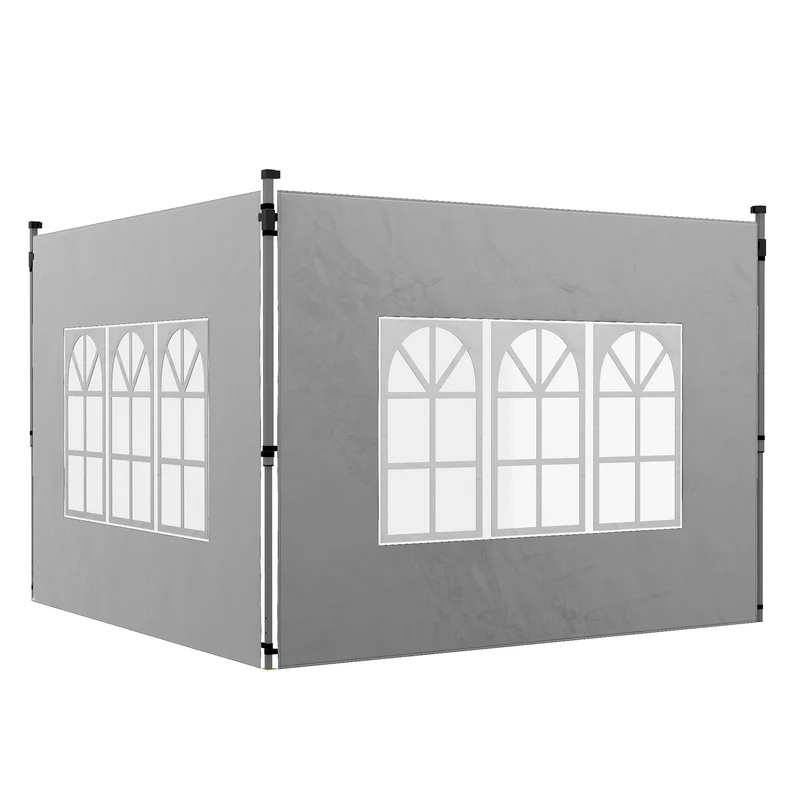 Outsunny 2 Paredes Laterales para Carpas de 3 x 3 / 3 x 4 m, 295x195 cm, Paredes Laterales de Repuesto para Cenador de Tela Oxford con Ventana, para Jardín, Exteriores, Fiestas, Gris Claro