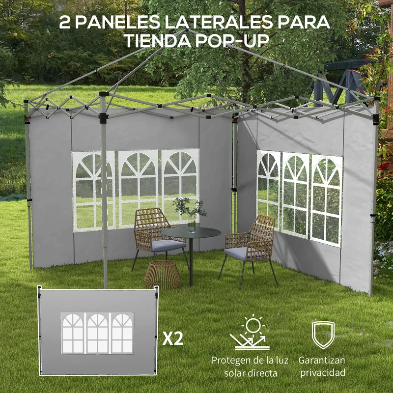 Outsunny 2 Paredes Laterales para Carpas de 3 x 3 / 3 x 4 m, 295x195 cm, Paredes Laterales de Repuesto para Cenador de Tela Oxford con Ventana, para Jardín, Exteriores, Fiestas, Gris Claro