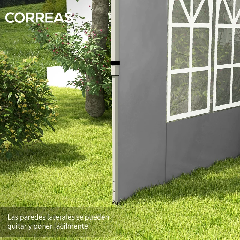 Outsunny 2 Paredes Laterales para Carpas de 3 x 3 / 3 x 4 m, 295x195 cm, Paredes Laterales de Repuesto para Cenador de Tela Oxford con Ventana, para Jardín, Exteriores, Fiestas, Gris Claro