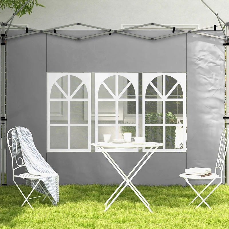 Outsunny 2 Paredes Laterales para Carpas de 3 x 3 / 3 x 4 m, 295x195 cm, Paredes Laterales de Repuesto para Cenador de Tela Oxford con Ventana, para Jardín, Exteriores, Fiestas, Gris Claro