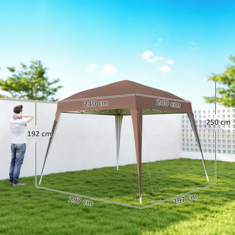 Outsunny Carpa Plegable 3x3 m, Pop-up, Cenador Pabellón de Jardín, Altura Ajustable con Bolsa de Transporte, Anti-UV, Impermeable, Gazebo para Camping, Fiestas, Exterior, Café