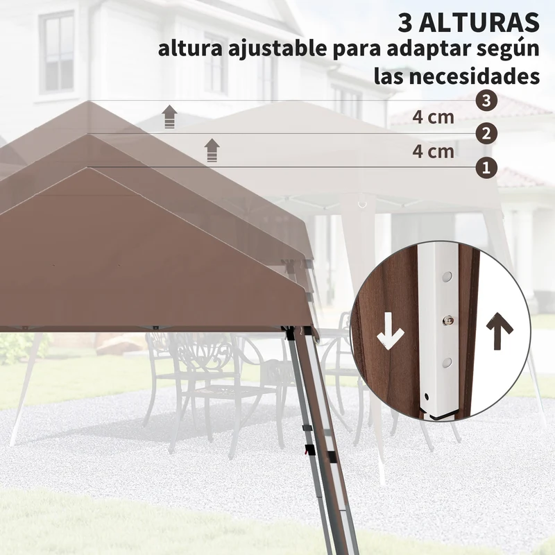 Outsunny Carpa Plegable 3x3 m, Pop-up, Cenador Pabellón de Jardín, Altura Ajustable con Bolsa de Transporte, Anti-UV, Impermeable, Gazebo para Camping, Fiestas, Exterior, Café