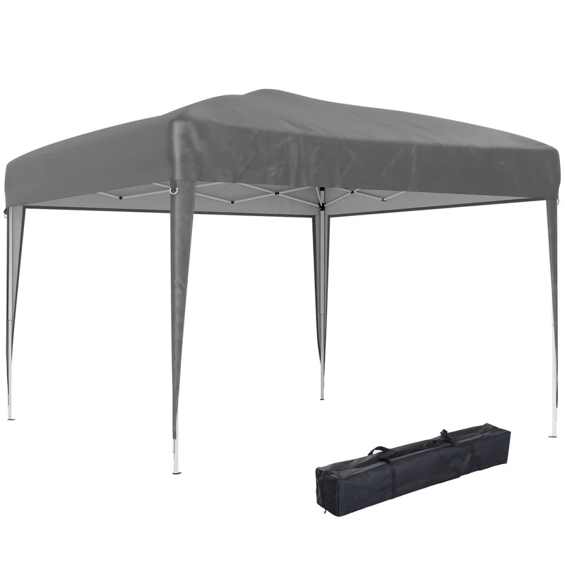 Outsunny Carpa Plegable 3x3 m, Pop-up, Cenador Pabellón de Jardín, Altura Ajustable con Bolsa de Transporte, Tela Oxford 210D Anti-UV, Impermeable, Gazebo para Camping, Fiestas, Exterior, Gris