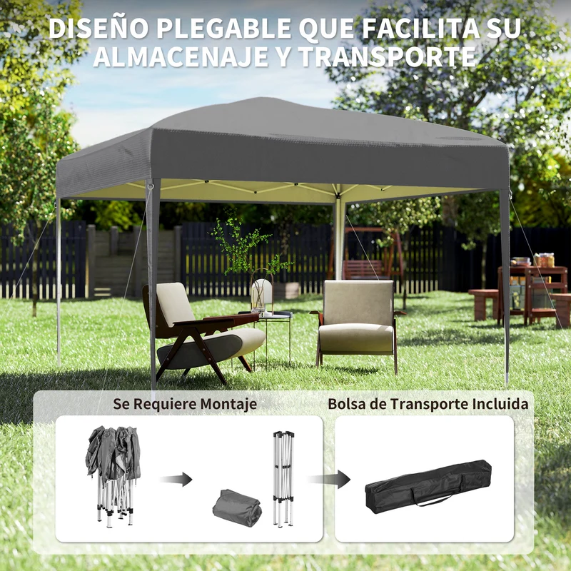 Outsunny Carpa Plegable 3x3 m, Pop-up, Cenador Pabellón de Jardín, Altura Ajustable con Bolsa de Transporte, Tela Oxford 210D Anti-UV, Impermeable, Gazebo para Camping, Fiestas, Exterior, Gris