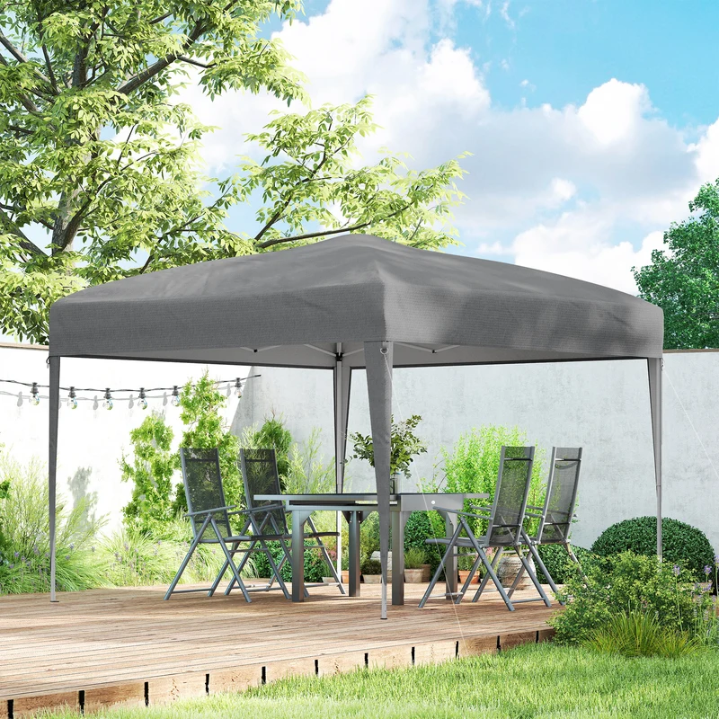 Outsunny Carpa Plegable 3x3 m, Pop-up, Cenador Pabellón de Jardín, Altura Ajustable con Bolsa de Transporte, Tela Oxford 210D Anti-UV, Impermeable, Gazebo para Camping, Fiestas, Exterior, Gris