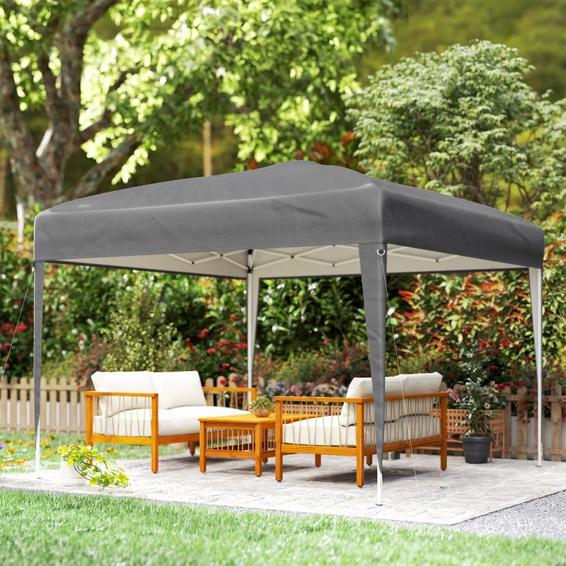 Outsunny Carpa Plegable 3x3 m, Pop-up, Cenador Pabellón de Jardín, Altura Ajustable con Bolsa de Transporte, Tela Oxford 210D Anti-UV, Impermeable, Gazebo para Camping, Fiestas, Exterior, Gris