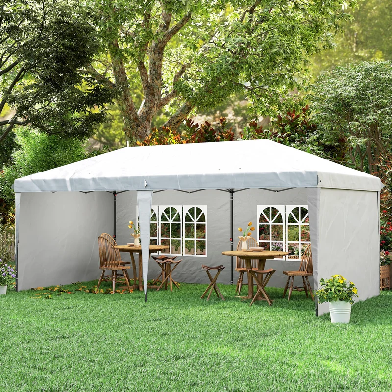 Outsunny Carpa Plegable 6x3 m, Pop-up, con 4 Laterales Desmontables, Cenador de Jardín con 2 Ventanas Visibles, Bolsa de Transporte, Impermeable, Anti-UV, Gazebo para Camping, Fiestas, Exterior Blanco