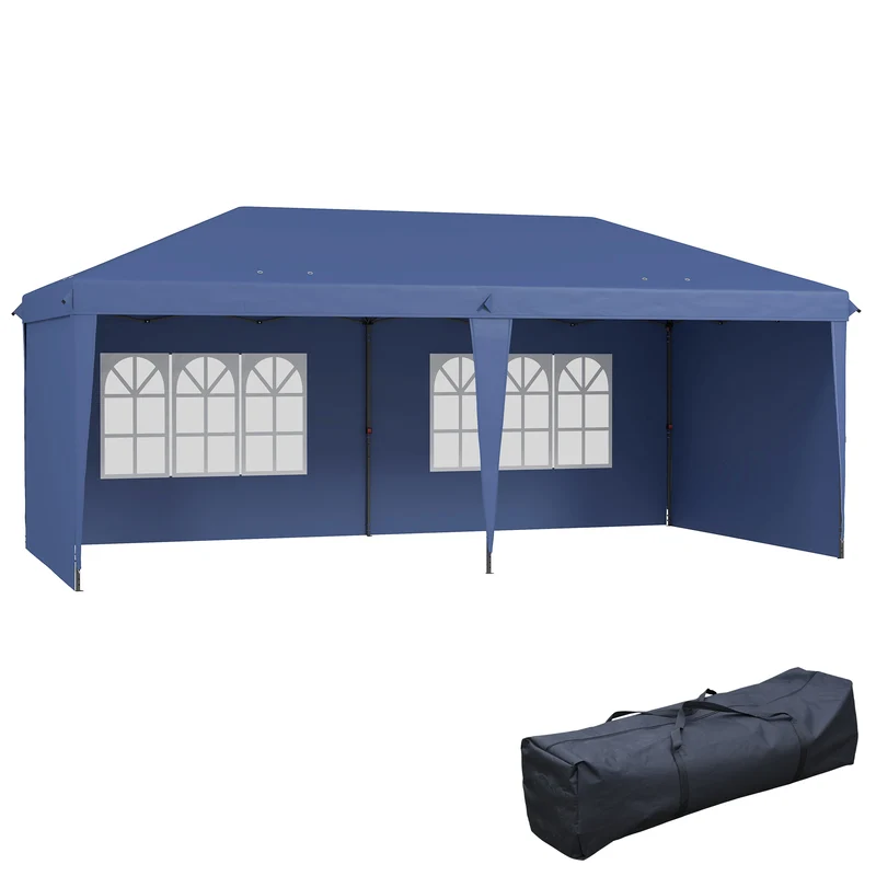 Outsunny Carpa Plegable 6x3 m, Pop-up, con 4 Laterales Desmontables, Cenador de Jardín con 2 Ventanas Visibles, Bolsa de Transporte, Impermeable, Anti-UV, Gazebo para Camping, Fiestas, Exterior, Azul