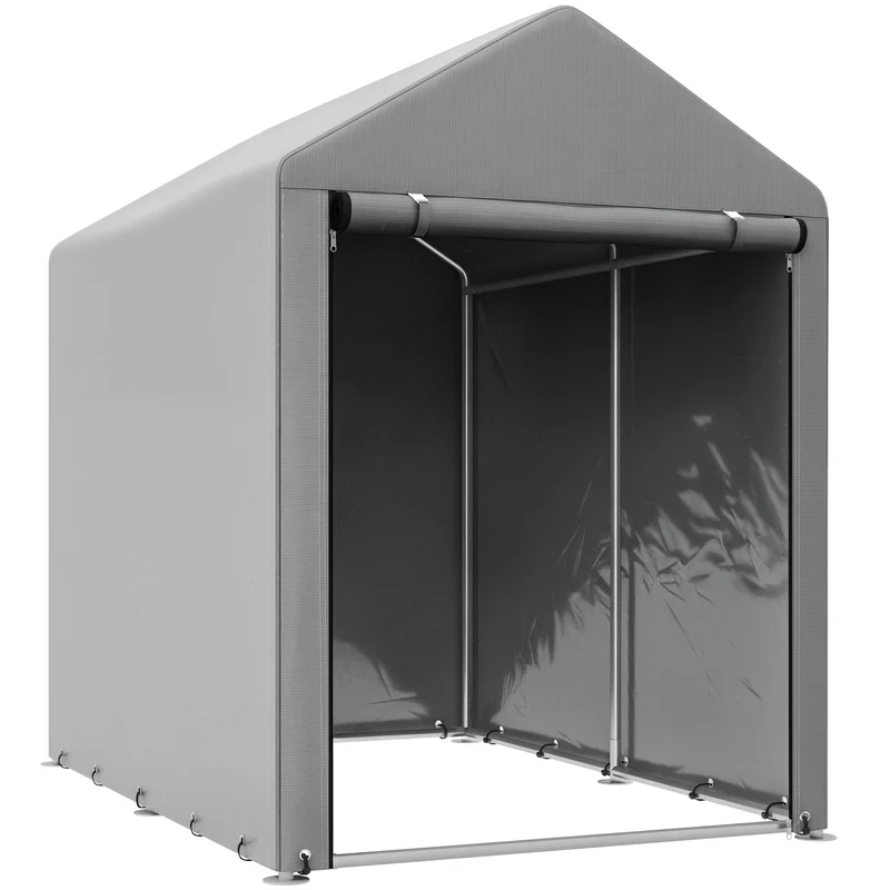 Outsunny Carpa de Jardín Exterior para Herramientas Bicicletas 1,2x1,8x1,65 m, Cobertizo Exterior con 2 Habitaciones, Puerta Enrollable con Cremallera, Impermeable Anti-UV, Garaje Portátil, Gris Claro