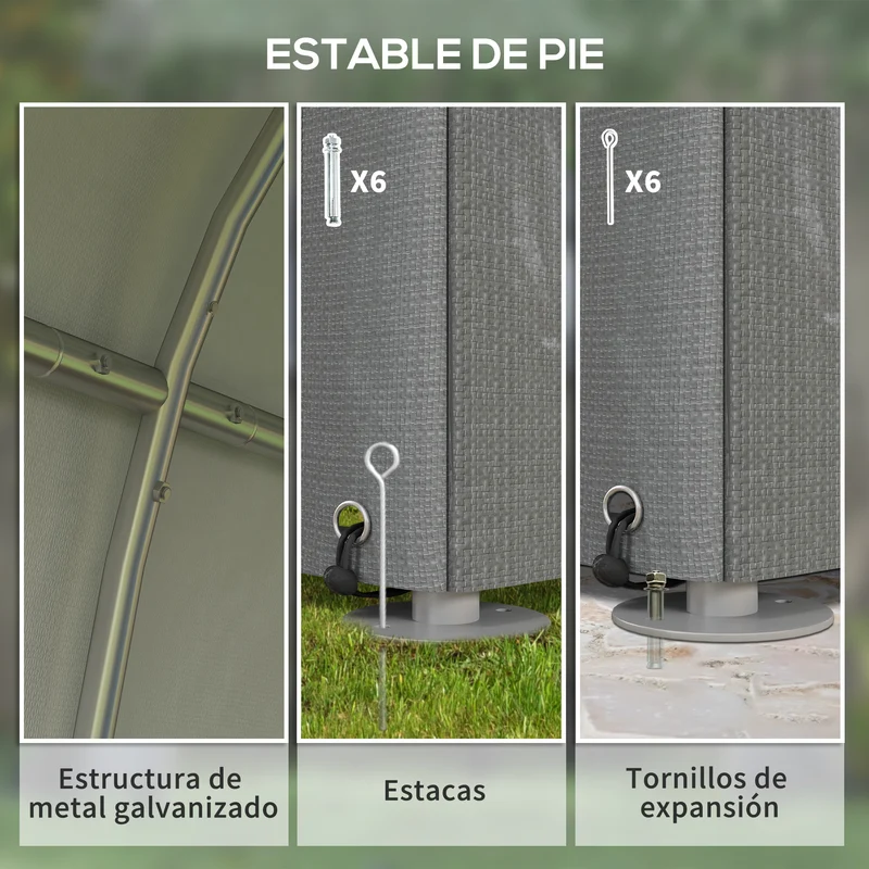 Outsunny Carpa de Jardín Exterior para Herramientas Bicicletas 1,2x1,8x1,65 m, Cobertizo Exterior con 2 Habitaciones, Puerta Enrollable con Cremallera, Impermeable Anti-UV, Garaje Portátil, Gris Claro