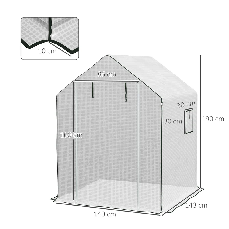 Outsunny Plástico Invernadero, 140x143x190 cm, Cubierta de Repuesto para Invernadero de Polietileno con Ventana, Puerta Enrollable, Anti-UV, para Huerto, Plantas, Agricultura, Jardín, Blanco