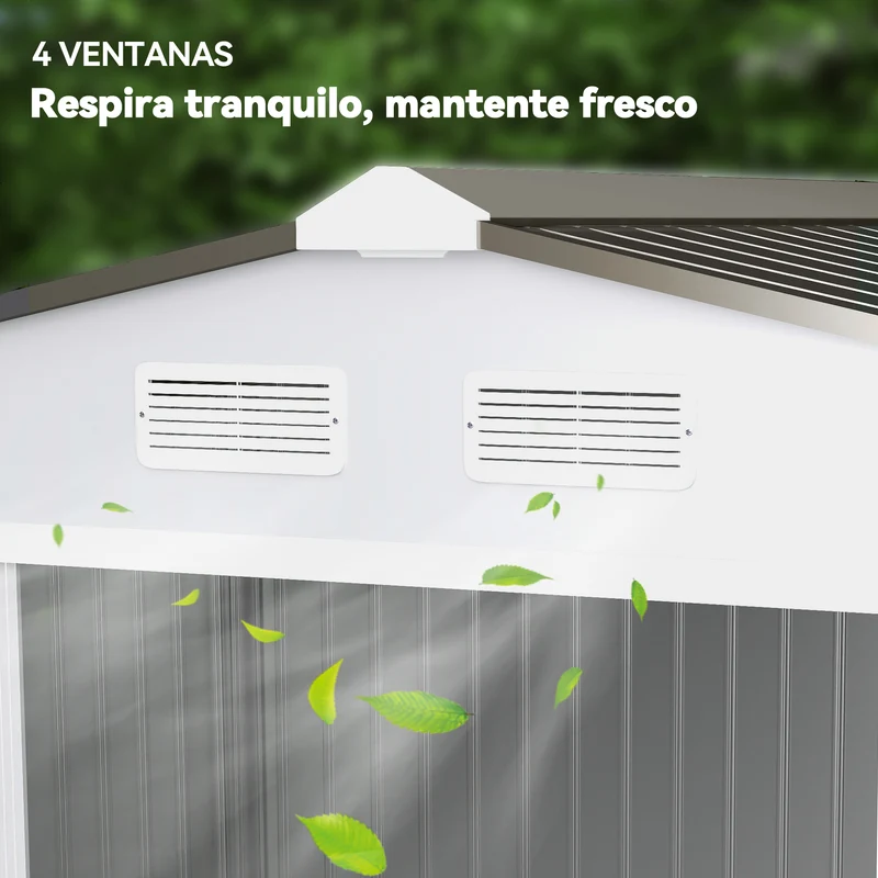 Outsunny Caseta de Jardín Exterior 4,9 m², 277x195x192 cm, Cobertizo de Jardín Exterior Metálico con Puerta Corredera, Ventilación y Kit de Fundación, para Almacenamiento de Herramientas, Plata