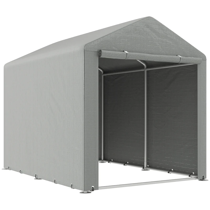 Outsunny Carpa de Jardín Exterior para Herramientas Bicicletas 1,6x2,2x1,7 m, Cobertizo Exterior con 2 Habitaciones, Puerta Enrollable con Cremallera, Impermeable Anti-UV, Garaje Portátil, Gris Claro