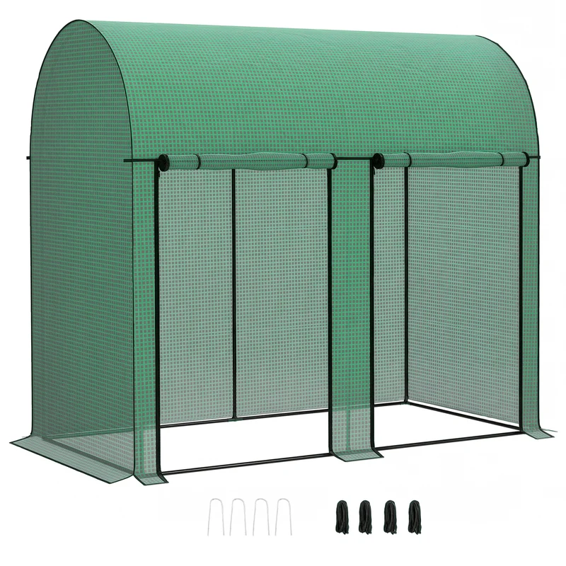 Outsunny Invernadero de Exterior Invernadero de Jardín con 2 Puertas Enrollables con Cremallera Marco de Acero y Cubierta de PE 140g/m² Anti-UV Impermeable para Plantas Flores 200x100x178 cm Verde