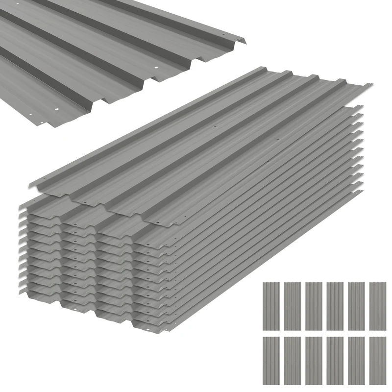 Outsunny 12x Paneles para Tejado de Acero Galvanizado, Chapas Perfiladas de Techo 7m², para Caseta de Herramientas, Cobertizo, Garaje, Exterior, 129x45cm, Gris Claro