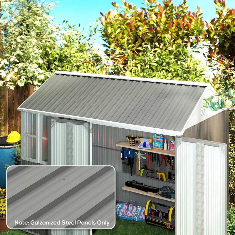 Outsunny 12x Paneles para Tejado de Acero Galvanizado, Chapas Perfiladas de Techo 7m², para Caseta de Herramientas, Cobertizo, Garaje, Exterior, 129x45cm, Gris Claro