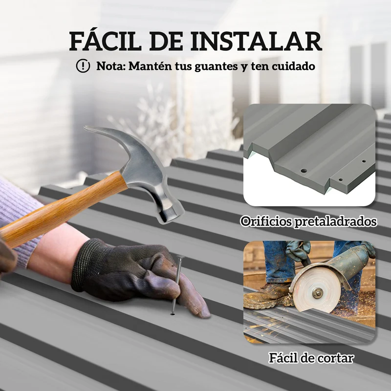 Outsunny 12x Paneles para Tejado de Acero Galvanizado, Chapas Perfiladas de Techo 7m², para Caseta de Herramientas, Cobertizo, Garaje, Exterior, 129x45cm, Gris Claro