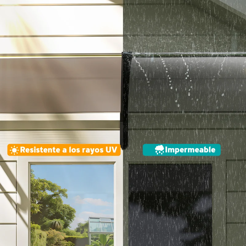 Outsunny Marquesinas Exterior para Puertas y Ventanas, 195x75 cm, Tejadillo de Protección contra Sol y Lluvia, con Cubierta de Policarbonato, Soporte de Aleación de Aluminio, Marrón