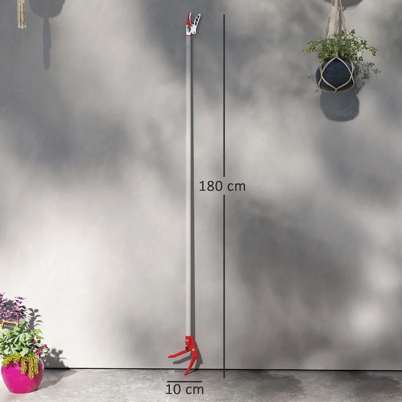 Outsunny Tijeras de Podar de Jardín 180 cm, Podadora de Árboles de Largo Alcance, con Mango de Aluminio Ligero y Resistente, Cuchilla Metálica, para Poda de Ramas Altas y Recoger Frutas