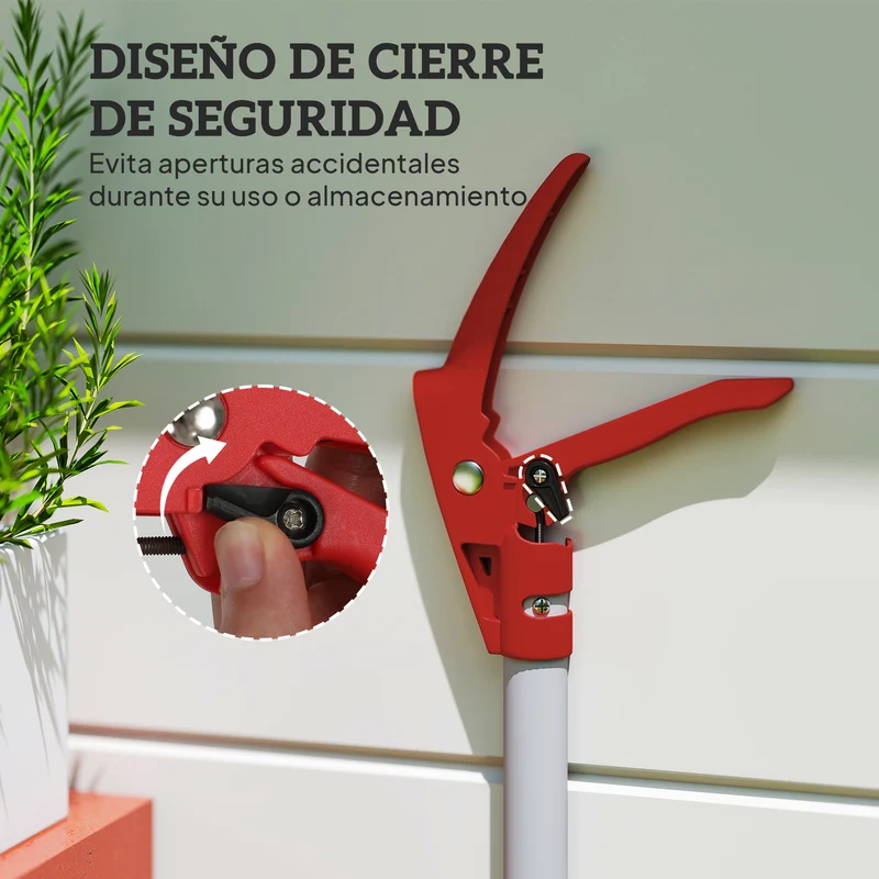 Outsunny Tijeras de Podar de Jardín 180 cm, Podadora de Árboles de Largo Alcance, con Mango de Aluminio Ligero y Resistente, Cuchilla Metálica, para Poda de Ramas Altas y Recoger Frutas