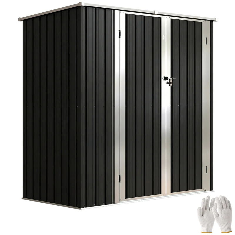 Outsunny Caseta de Jardín Exterior 1,37 m², 163x89x163 cm, Cobertizo de Jardín Exterior Metálico con Techo Inclinado, Puertas con Pestillo y Guantes para Almacenamiento de Herramientas, Gris Oscuro