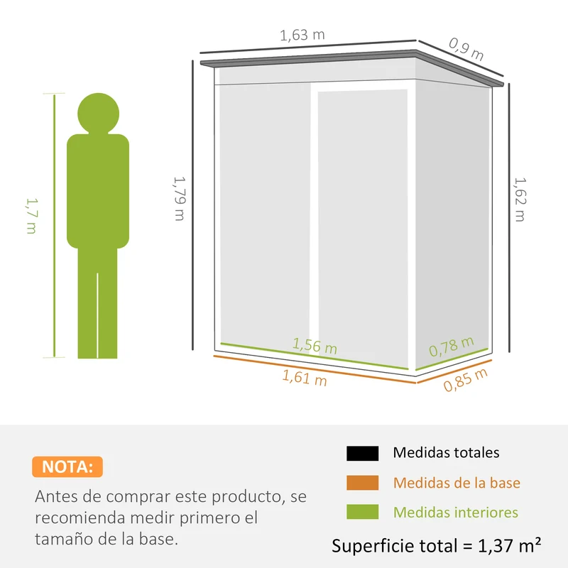 Outsunny Caseta de Jardín Exterior 1,37 m², 163x90x179 cm, Cobertizo de Jardín Exterior Metálico con Puerta con Pestillo y Ranuras de Ventilación, para Almacenamiento de Herramientas, Gris Oscuro