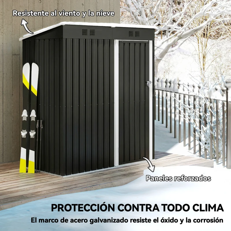 Outsunny Caseta de Jardín Exterior 1,37 m², 163x90x179 cm, Cobertizo de Jardín Exterior Metálico con Puerta con Pestillo y Ranuras de Ventilación, para Almacenamiento de Herramientas, Gris Oscuro