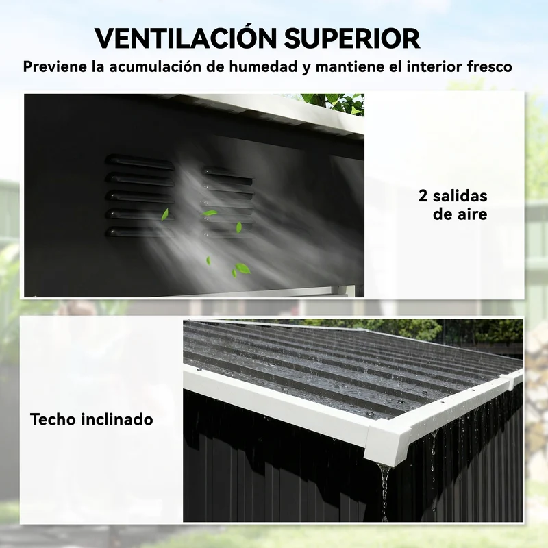 Outsunny Caseta de Jardín Exterior 1,37 m², 163x90x179 cm, Cobertizo de Jardín Exterior Metálico con Puerta con Pestillo y Ranuras de Ventilación, para Almacenamiento de Herramientas, Gris Oscuro