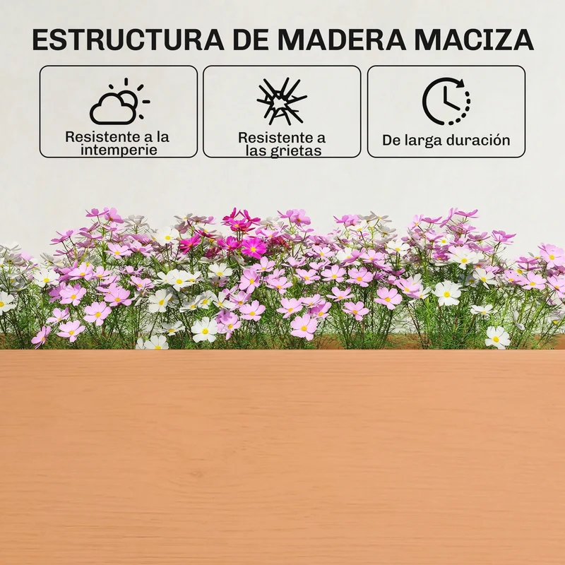 Outsunny Huerto Urbano Elevado de Madera, Mesa de Cultivo con Patas, 6 Orificios de Drenaje, para Cultivo, Plantas, Flores y Verduras, 184x59x76,5 cm, Marrón