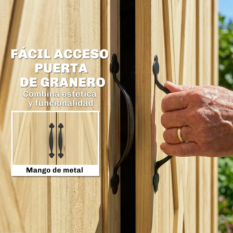 Outsunny Caseta de Jardín de Madera 93x53x168 cm, Cobertizo Jardín Exterior, Armario Exterior para Herramientas con Puertas Bloqueables, 4 Estantes, Techo Asfáltico Inclinado y Ganchos, Madera Natural