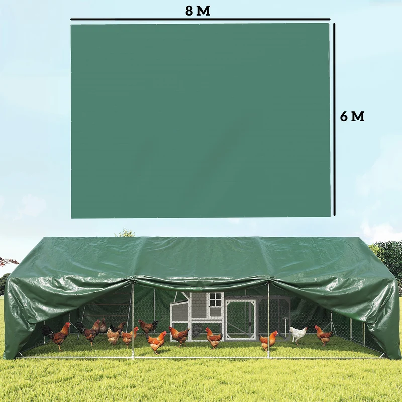 Outsunny Lona Impermeable Exterior 6x8 m, Toldo PE Resistente a Rasgaduras 90 g/m², Protección UV, con Ojales Reforzados para Leña, Muebles de Jardín, Invernaderos, Vehículos, Verde