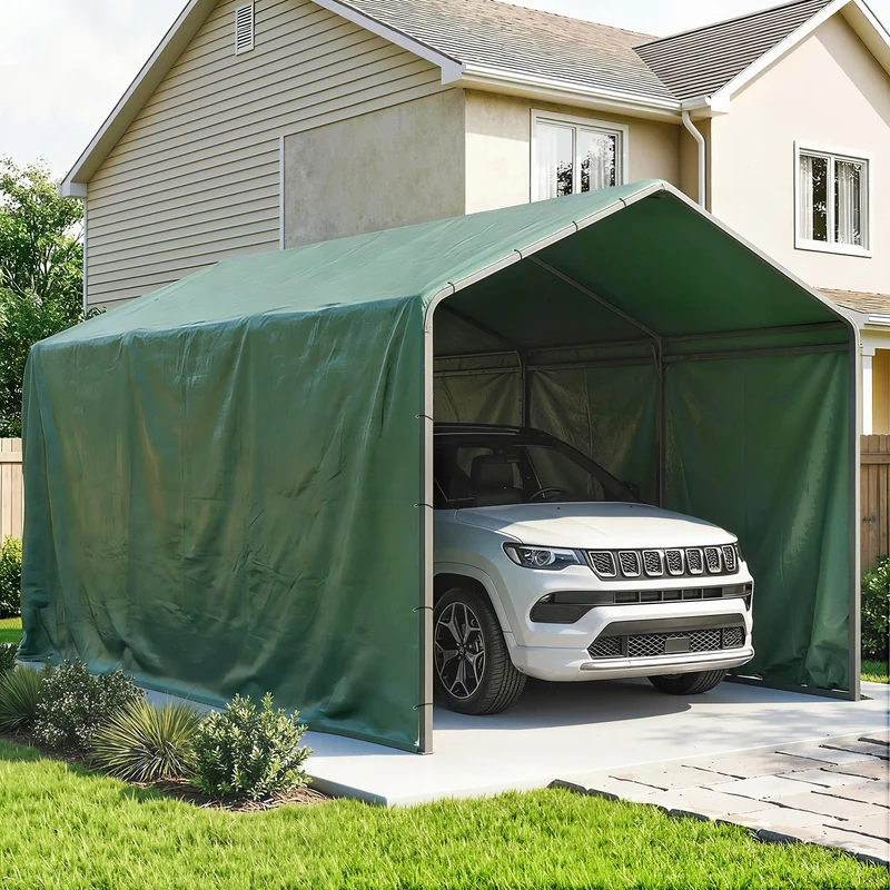 Outsunny Lona Impermeable Exterior 6x8 m, Toldo PE Resistente a Rasgaduras 90 g/m², Protección UV, con Ojales Reforzados para Leña, Muebles de Jardín, Invernaderos, Vehículos, Verde